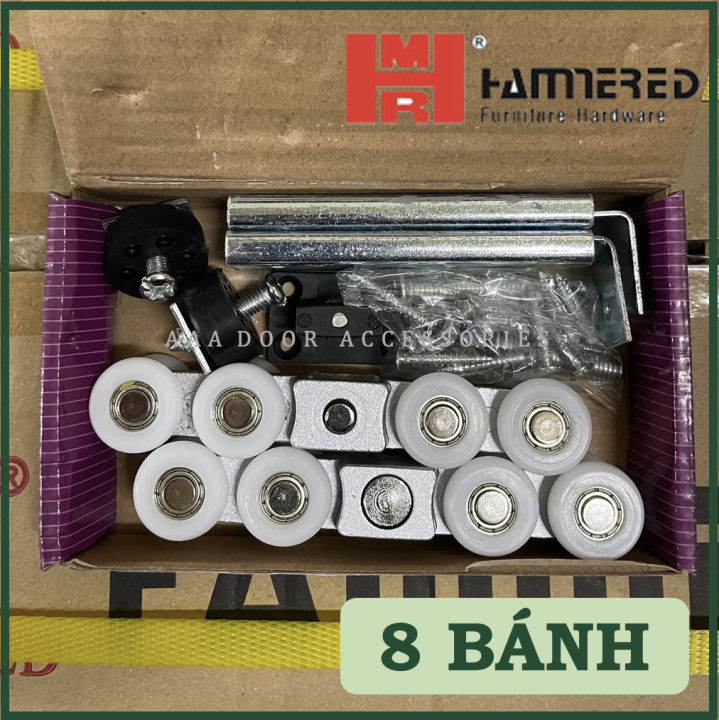 Bánh xe treo cửa lùa, con trượt cửa lùa nhôm 4 bánh/ 8 bánh HAMMERED