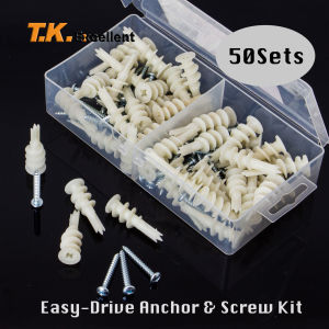 Three Point Plastic Self Drilling Drywall Anchors E8 Size with Screws Kit，50pcs Hollow Wall Anchor and 50pcs screws Plastic Wall Plug Anchor Expansion Bolt Pipe Column Plasterboard Wall Plugs and Screws Drywall Anchor Kit