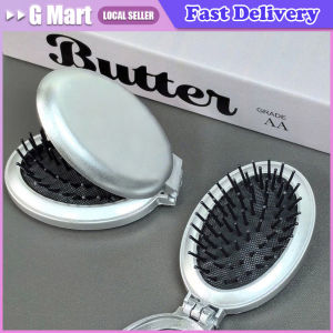 Portable Round Pocket Mirror with Comb Dual Use Silver Folding Air Bag Comb Air Cushion Comb Mini Massage Hair Brush Girl Women