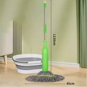 DewyBabe Bamboo Fiber Self Twisting Rotating Mop Microfiber Cloth Effective Water Absorption Quick Dry Mop