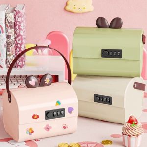 ZENGD Large Capacity Password Savings Box Cartoon Design with Stickers Coin Storage Case Multi-functional with Handle Kids Money Container Children Use