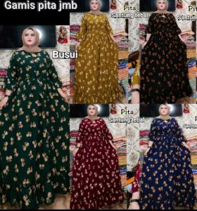 gamis jumbo ld 120 bahan adem rayon super motif pita
