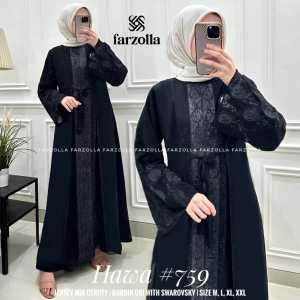 Grosiran Hawa 759 Gamis Abaya Full Hitam Model Terbaru Jersey Mix Ceruti Aplikasi Mote dan Bordir Size M-XXL