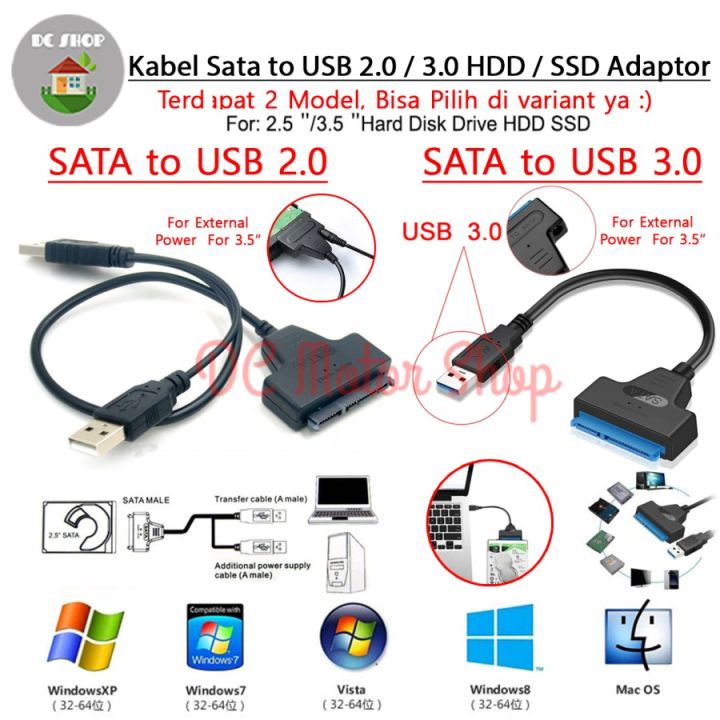 Cable/Kabel SATA to USB 2.0 / SATA ke USB2.0 HDD SSD Adapter Converter ...