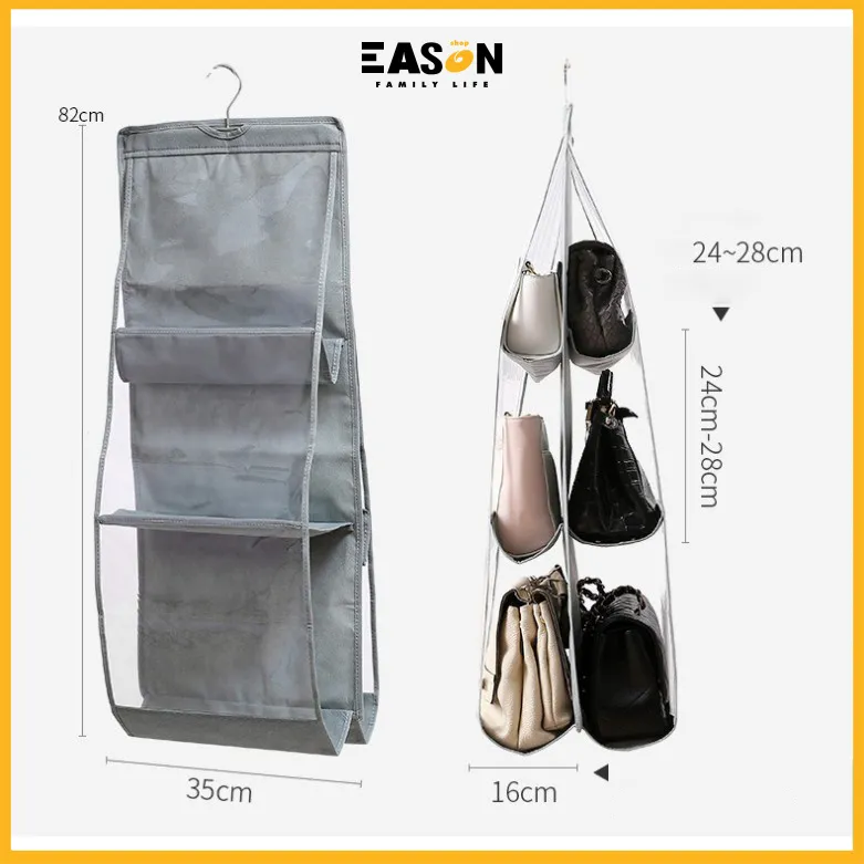 EasonShop 6 Pockets Hanging Storage Bag Purse Handbag Tote Organizer