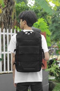 Rubyshop.id - Tas Ransel Pria Outdoor - Backpack Hitam With Slot Laptop