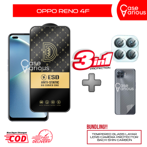 Paket 3in1 Tempered Glass Oppo Reno 4F Anti Gores Layar Anti Static Anti Debu Full Cover