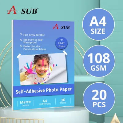 【Photo Sticker】A-SUB Self-Adhesive Matte/Glossy Photo Paper A4 Size 20sheets DIY Personalized Fast Dry Labels