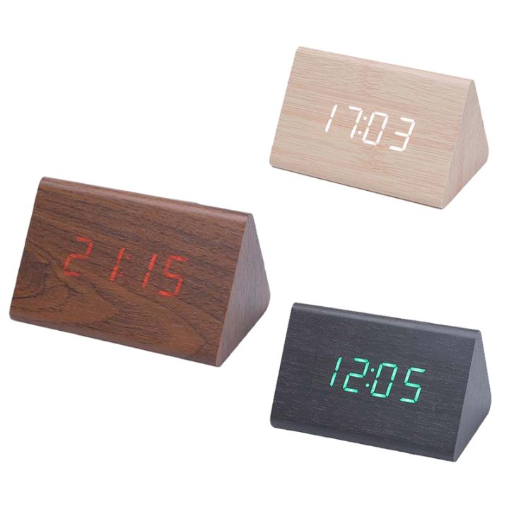 Led Stand Up Table Clock (NITO) Digital Clock LED Wooden Alarm Clock Table Sound Control ...