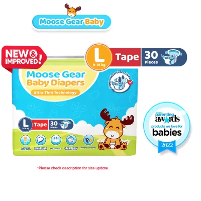 Moose Gear Baby Tape Diaper LARGE 30pcs Super Absorbent No Leaks