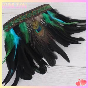 [KUNLIAN] ที่คาดผมแฟชั่นขนนกมงกุฎพร้อมสายคาดศีรษะประดับตกแต่งมงกุฎอินเดียวงผมคอสเพลย์ฮาโลวีน