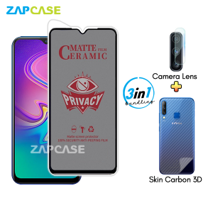 Paket 3in1 Anti Gores Layar Privasi Infinix S4 Free Tempered Glass Camera dan Skin Carbon