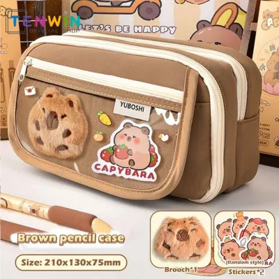 Tempat Pensil Capybara Multifungsi Kapasitas Besar Lucu/Large Capacity Pencil Case Flip Cover Pen Bag Simple Stationery Box School Supplies Office Stationery