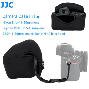 JJC Neoprene Camera Case Protective Sleeve Pouch for Nikon Z fc + 16-50mm lens Z50+16-50mm Lens with Nikon HN-40 Lens Hood and Fuji Fujifilm X-S10 X-S20+15-45mm Lens
