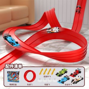 5m Portable Flexible Race Car Ramp Track For Kids Toy With Suction Cups And 4 Small Racecars For Gifts