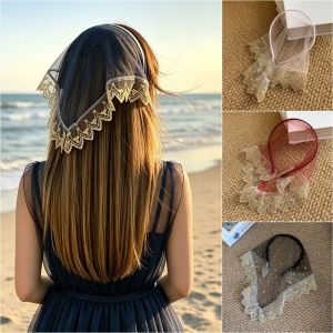 YEWANG326 Headpiece Black Tulle Headband French-Style Mesh Hair Scarf Elegant Triangle Head Scarf Women