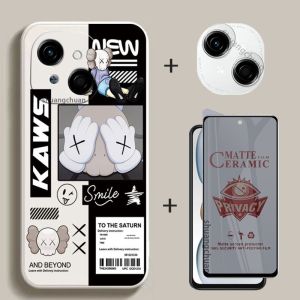 3IN1 For Tecno Spark Go 1 tempered glass Spark Go 1 phone case Trendy Brand Cartoon Mechanical Case+camera lens film Privacy Ceramic film