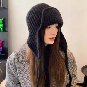 Thời trang mũ trùm đầu dệt kim Hood earmuff Mũ Windproof Mũ mùa đông lông cừu mềm lót Beanie cho thời tiết lạnh hoạt động ngoài trời