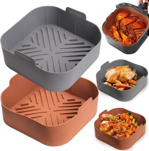 Reusable Square Silicone Air Fryer Pot 2pcs Set High Temp Resistant Oil Circulation Baking Liner Tra