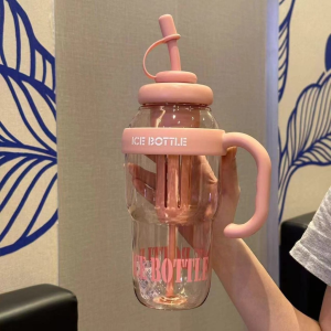 1300ML Large Capacity Straw Cup Macaron Tumble Portable Sports Water Bottle with Handle