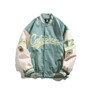 SINRANSINYA丨Áo Khoác Nam-Áo Khoác Da đồng phục bóng chày áo khoác đôi nam Áo khoác họa tiết thêu đơn giản