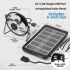 MARGETT Battery Operated Solar Fan Low Noise Dual-use Portable Fan Light Kit Waterproof Exhaust Fan Home Outdoor