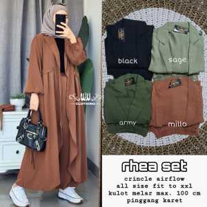 Setelan Wanita 2 in 1 Atasan Cardigan Bawahan Celana Kulot Rhea Set Bahan Crinkle Airflow