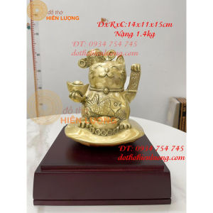 Tượng mèo thần tài việt nam bằng đồng phong thủy có đế cao 15cm