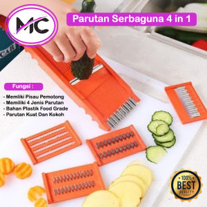Parutan Serbaguna 4 in 1 Alat Pemotong Buah Sayur Pisau Kentang Bergelombang Stainless Tajam