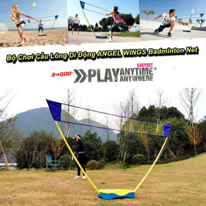 Bộ Chơi Cầu Lông Di Động ANGEL WINGS Badminton Net FullSet Cao Cấp - Tặng Kèm Vợt Cầu Lông - BestMartVN