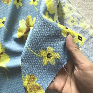 Vải Xốp Dày Xanh Nhạt Hoa Vàng Khổ 1m5 - Chất Thô Nhẹ Có Độ Phồng - May Đầm Xòe Váy Ga Gối