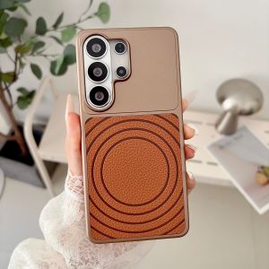 Leather Texture Matte For Magsafe Case For Samsung S26 S25 S24 S23 Plus Ultra FE Magnetic Solid Ripple Pattern Bumper Covers