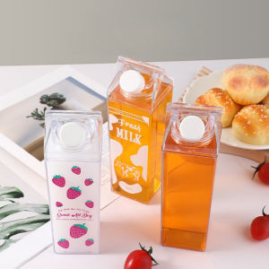 1pc Acrylic Water Milk Carton Bottle Cute Milk Water Carton Bottle For Tea Juice Bottle Leak-proof Plastic Water Bottle