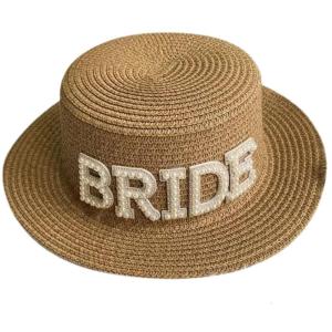 Women Straw Hat Flat Top Bridal Hat Bachelorette Party Decorations Bride Hat Bridal Shower Gift Bridesmaid Favor