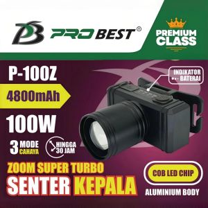 Senter Kepala Zoom 100w PROBEST P 100Z Tahan Air Digunakan Hingga 30JAM - zansenShop