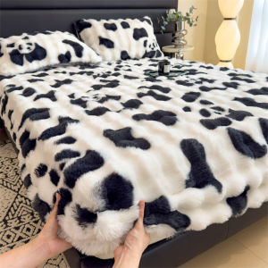 【Super low price】Luxury Faux Rabbit Plush Fitted Sheet with Deep Pocket Winter Thicken Warm Mattress Protector Soft Fluffy Double Mattress Cover