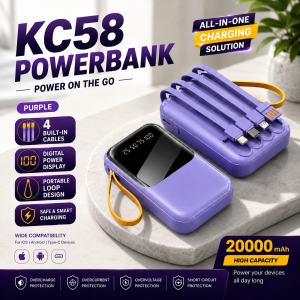 NEXUS I : KC58 POWER BANK 20000mAh 20W Fast Charging Powerbank with LED Digital Display with 4 cable