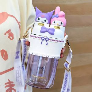 COD Sanrio Thermos Cup Strawberry Bear Childrens Cup Girls Food Grade Straw Water Bottle
