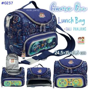 Lunch Bag Double Decker Virtual Game / Tas Makan Selempang Virtual Game / Tas Bekal Anak Dino Anak Laki-Laki Boy/ Lunch Box Dino Game - Lunch Bag Virual Biru