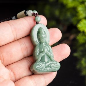 TIMESWIND Natural Jade Green Three-D Guanyin Lucky Pendant for Men with Certificate