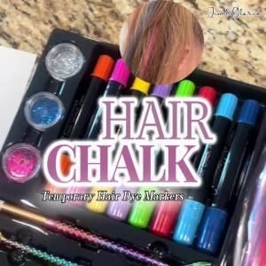Jim&Gloria Dustless Hair Chalk for Girls Washable with Clip in Hair Extensions Brushes and Glitters Temporary Color Dye Gifts for Teen Girl Trendy Stuff Teenage 7 8 9 10 11 12 13 14 Year Old