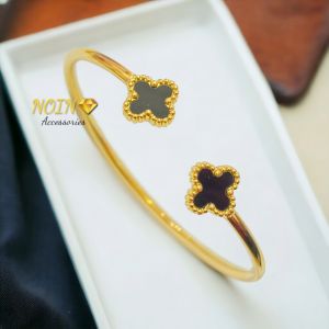 Gelang Titanium Gelang Bangle Clover Hitam Mata Fashion Wanita Korea Terbaru Anti Karat