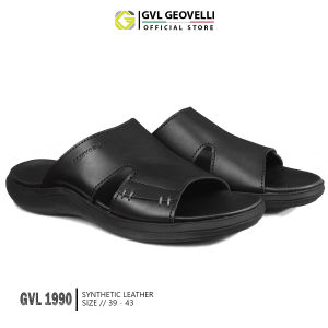 Gvl Geovelli Sendal Pria Hitam Kekinian Sandal Slide Premium Sandal Kulit Pria Kualitas Lokal -G-1990