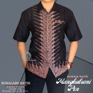 Kemeja Batik Hitam Lapis Furing | Baju Pria Lengan Pendek Katun Halus Premium | Hem Cowok Hitam