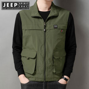 JEEP SPIRIT Áo Vest Nam Mùa Xuân ESTD 1941 Áo Khoác Ngoài Áo Vest Thể Thao Ngoài Trời Nhanh Khô Cổ Đứng Thường Ngày Áo Vest Đẹp Trai
