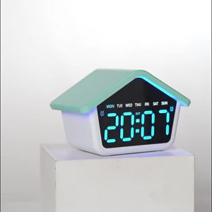 LED Digital Alarm Clock House Shaped Week Date Brightness Adjustment 2 Alarms Silent DST Snooze Table Clock with Ambient Light