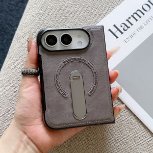 For Iphone Duo Folding phone leather texture protective case with built-in metal standfull coverage anti-scratch phone case