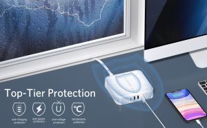 LENCENT 5M Extension Lead with USB C Port 4 Way Outlets Power Strip with 1 USB-C and 3 USB-A Multi Power Plug Extension with 5-Meter Braided Extension Cord Cable