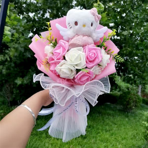 ใหม่ Hello Kitty ช่อดอกไม้ตุ๊กตา Sanrio KT แมวอะนิเมะตุ๊กตายัดไส้ผู้หญิงวันวาเลนไทน์เด็กวันเกิดของขวัญคริสต์มาส