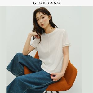 Giordano Women Middle seam lace trim short sleeve tee Free Shipping 18326823